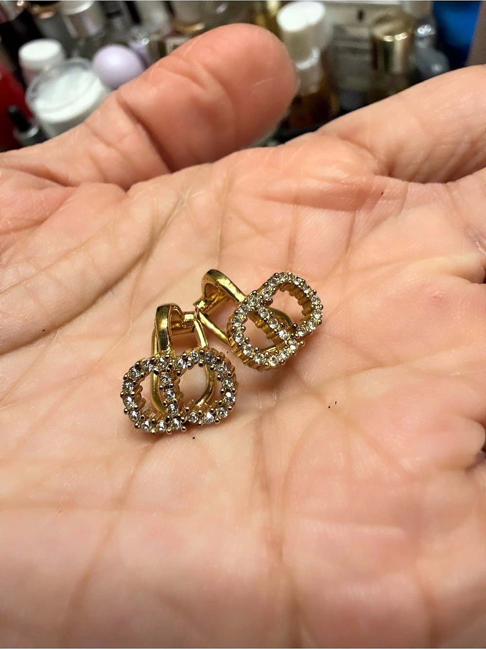 Dior CD logo earrings Gold-Tone Rhinestone Earrings Like New